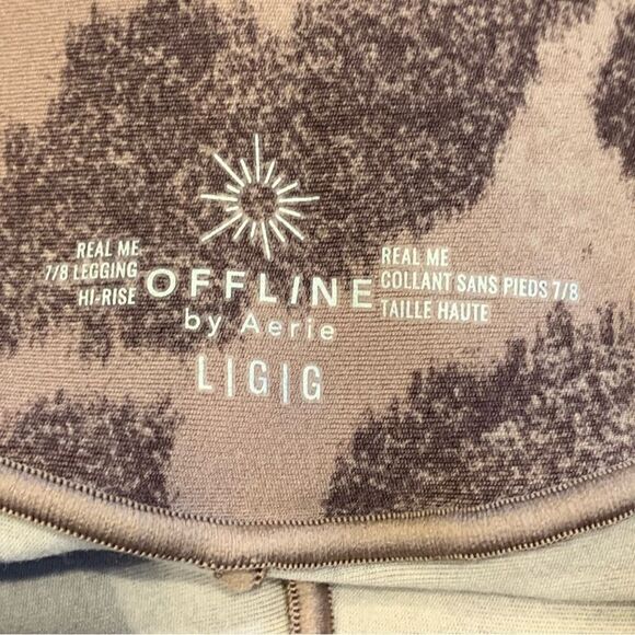 AERIE OFFLINE Real Me High Waisted Printed Legging Size Large Cocoa Cream - Picture 7 of 11